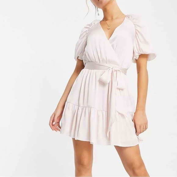 Ted Baker Loueese Puff Sleeve Faux Wrap Mini Dress Size 2 US 4-6 Light Pink - Picture 5 of 13